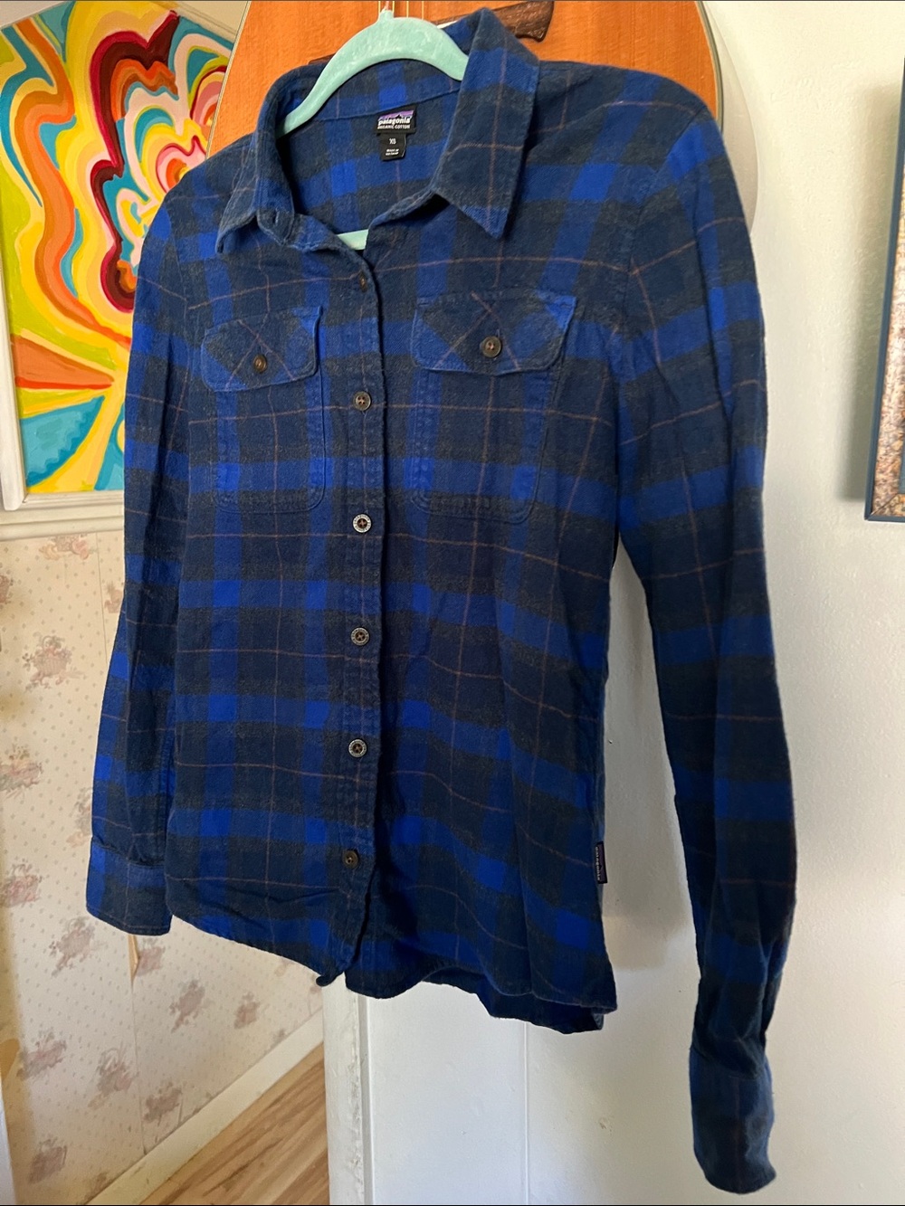 Patagonia Blue and Black Plaid Lightweight Shirt Jacket Women’s size XS - Picture 8 of 11